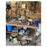 Workbench and pegboard with contents