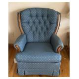 Blue upholstered swivel rocker