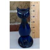 Cobalt blue glass cat figure