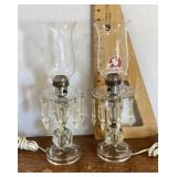 Pair of glass table lamps with prisms