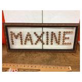 Framed penny art 10" x 23" MAXINE