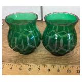 Pair of green glass votive candle holders