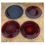 4 ruby glass plates