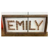 Framed penny art EMILY