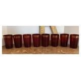 8 ruby glass tumblers with gold trim