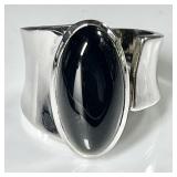 Heavy sterling silver modernist onyx ring