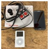 Nintendo controller, cell phone, iPod