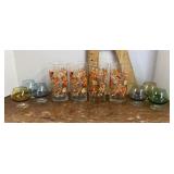 4 glass tumblers, 6 jewel tone snifters