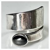 Sterling silver onyx modernist bypass ring
