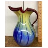 Large hand blown art glass pitcher