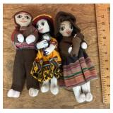3 cloth dolls in ethnic dress