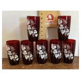 8 ruby tumblers with white ivy design