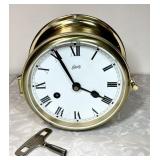 Brass Schatz mariner ship porthole clock w/key