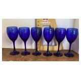 6 cobalt blue wine glasses