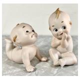 2 Lefton bisque porcelain kewpie figures 1960s