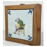 Wall mount hidden key rack box w/antique tile