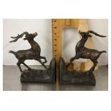 Bronze and cast iron leaping stag bookends