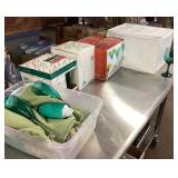 3 boxes of assorted green glass