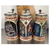 3 Budweiser lidded steins
