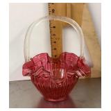 Cranberry art glass basket