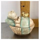 Ceramic American Children "Cradle Boy" trinket box