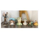 Ceramic figures and lady head vases cleanup lot