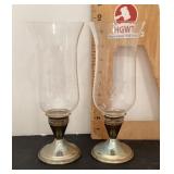 Weighted sterling candle holders w/hurricane glass