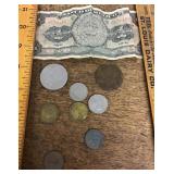Foreign paper money and coins