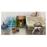 Clean up lot with lined basket, stemware, etc.