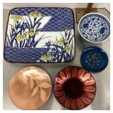Enameled and porcelain dishes and tray