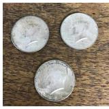 Two 1964 and one 1965 Kennedy half dollars