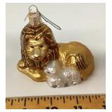 Mercury glass lion and lamb ornament