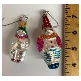 2 Mercury glass clown ornaments
