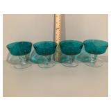 Set a four teal glass sherbet glasses