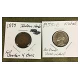 1899 Indian head cent and 1955D nickel