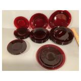 Ruby red glass plate setting for 8+ bonus