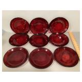Ruby red glass plates set of nine