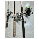 3 fishing rods and reels