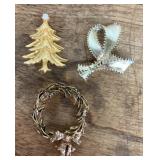 3 gold tone brooches