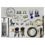 Earrings, bracelet, watches, brooches, ring caddy
