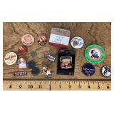 Collection of buttons and pins