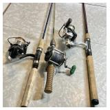 3 fishing rods and reels