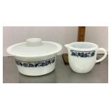 Pyrex Old Town Blue cream & sugar