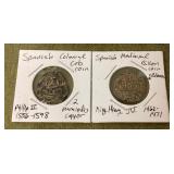 2 Ancient Spanish coins