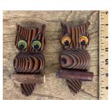 Pair of carved wooden owl wall art