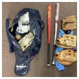 Baseball gear bag with contents