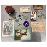 Military collectibles, dog tags, insignia