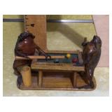 Taxidermy toads playing pool
