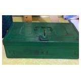 Green metal document box with key