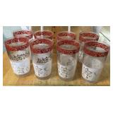 8 vintage red and white decorated tumblers